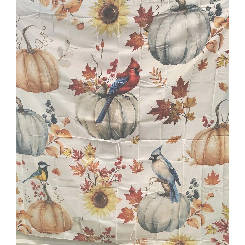 Fall Pumpkin Shower Curtain, Brown Maple Leaves Autumn Thanksgiving Bathroom